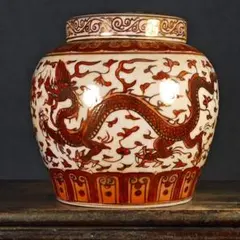 中国古美術『五彩 金魚藻文 蓋罐 』陶磁器 壺 唐物 古玩 茶道具 蔵出し