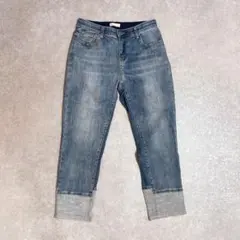 極美品　INDIMARK 【L】　ロールアップ風ストレッチデニム　ライトブルー