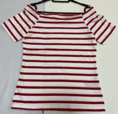 赤と白のストライプ オフショルダー Tシャツ S
