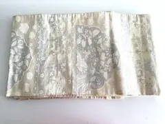 クリーム色とグレーの花柄刺繍帯 和装 格安