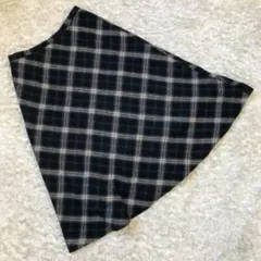 《 LUFRAN 》ネイビー チェック 上品 ウール スカート サイズＬ秋 冬