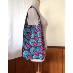アフリカ布　アフリカンプリント エコバッグ　ハンドメイド《ピーコック柄パープル》のサムネイル
