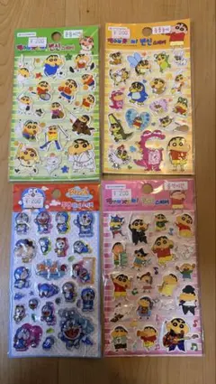 【新大久保購入品】クレヨンしんちゃん ドラえもん ぷっくりシール 4枚セット
