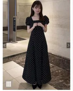 ドット柄バルーンスリーブフレアワンピース[ru1163]