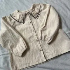 アイボリー刺繍付き長袖シャツ