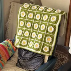 手編み ぷっくりモチーフ お花のブランケット