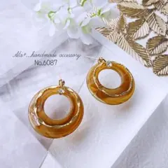 No.6087　大ぶりブラウンフープゴールド　ピアス/イヤリング