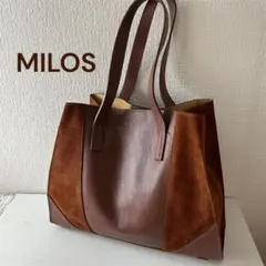 【美品】MILOS ミロス　レザー ×スエード トートバッグ ブラウン　A4可のサムネイル