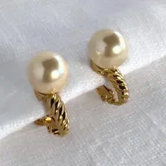 パールイヤリング ゴールド ロープデザイン ヴィンテージ E98