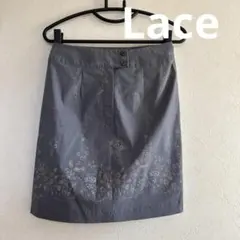 ▽タグ付き　Lace　スカート　M　タイト　ミニ　グレー　花柄　薄地