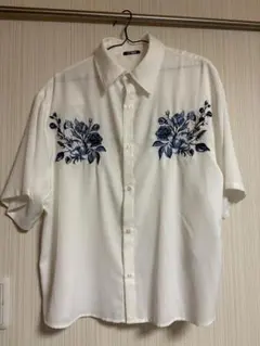 【Ellno Loset】とろみフラワー刺繍シャツ ホワイトM