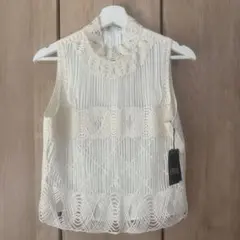 りりきち様専用　新品　刺繍　レース　ノースリーブ　ブラウス アイボリー　M