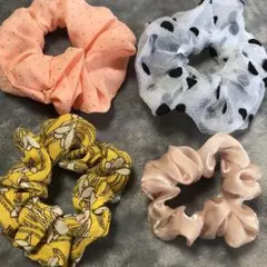 ◉特売18　シュシュ4点まとめ売り　オーガンジーシュシュ　ふわふわビッグシュシュ