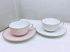 ノリタケ ダイヤモンドコレクション カップ&ソーサー 2客 ホワイト&ピンク