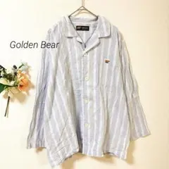 01 ゴールデンベア 長袖 シャツ ストライプ コットン100% ロゴ刺繡