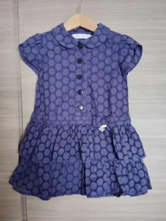 タルティーヌエショコラのネイビー 半袖 ワンピース フリル付き100☆キッズ