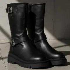 エンジニアブーツ ブラック トラックソール 24cm 厚底 ベルト付き