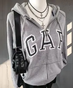 Y2K 00s OLDGAP ジップパーカー デカロゴ グレー ゆったり