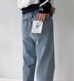 AS KNOW AS plus 後レースアップ ハイウエストデニムパンツ