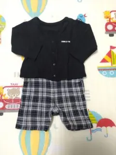 コムサイズム 黒カーディガン・チェック柄オーバーオールセット 80cm