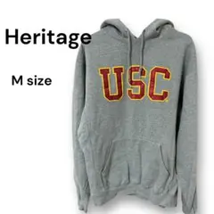 Heritage フード付きパーカー Mサイズ グレー ロゴ刺繍　男女兼用