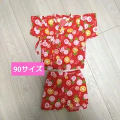 赤　朝顔柄　ベビー　甚平 90cm　女の子向け　浴衣