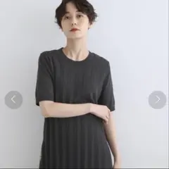 INDIVI 半袖 チュニック ニット 38 チャコールグレー プリーツのサムネイル