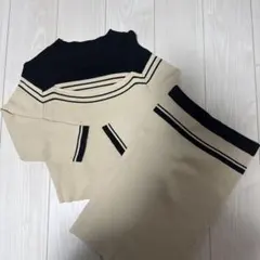 オフショルダー ストライプ 長袖ニット