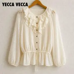 イェッカヴェッカ　ドット柄フリルブラウス　シフォン　通勤　上品　秋服　フェミニンのサムネイル