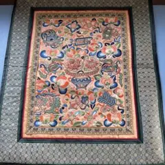8番中国清代古代刺繍タペストリー赤相良刺繍宝尽し中国骨董大作
