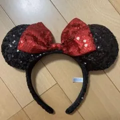ミニーマウス　スパンコールカチューシャ　赤黒