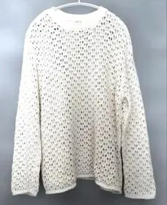 BEAMS◇アイボリー メッシュ編み クルーネックセーター S ユニセックス