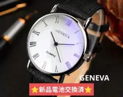⭐新品電池交換済⭐❤️GENEVAブラックメンズ 腕時計ビジネス通勤通学冠婚葬祭