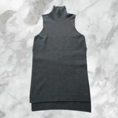 MidiUmiタートルネックロングベスト重ね着体型カバー無地グレーカジュアル