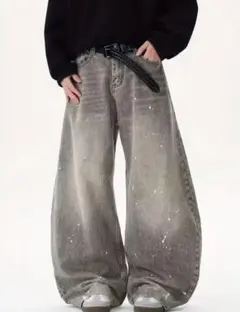 【即購入OK】激太バギーデニムワイドパンツ Y2K系ブルー 大人気 シルエット