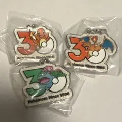 ポケモン　３０周年 メタルチャームマスコット　ヒトカゲ　リザードン　フシギバナ