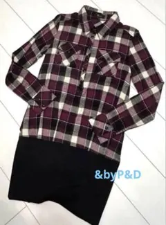 ＆byP&D 異素材切替ワンピース　チェニック38 シャツドレス 長袖