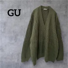 ジーユー ケーブル編み ニットカーディガン メンズ 長袖 L