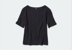 【完売・新品・未開封】ユニクロ リブボートネックT/5分袖 ブラック XLサイズ