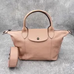 ロンシャン プリアージュ　キュイール 本革　2Way M ピンクベージュ