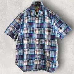 ノースフェイス チェック柄 半袖シャツ アウトドア ロゴ Lサイズ