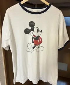 ミッキーマウス リンガーTシャツ Disney 白足ミッキー　ビンテージ