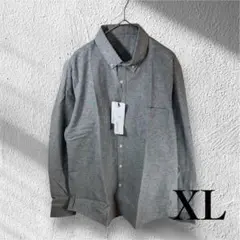 メンズ　長袖シャツ カジュアルシャツビジネス　ボタンダウン　XL 無地　グレー