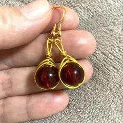 レッドアンバーピアス　約11㎜