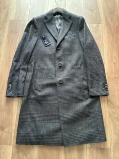 美品> LARDINI ブラウンチェック ウール チェスターコート サイズ48