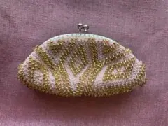 ビーズ製　楕円形がま口財布　ハンドメイド　レトロ