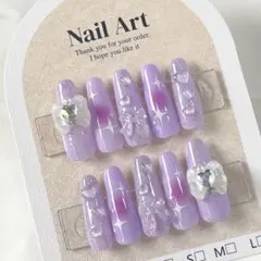 現品 ネイルチップ チークネイル パープル 紫 量産型 韓国 スナ系 ワンホン