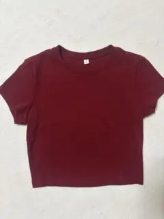 GU リブ クルーネック Tシャツ ボルドー Lサイズ