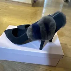 DIANA ネイビー ファー付きハイヒール