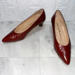 【PRADA】プラダ ポインテッドトゥ レザーパンプス ブラウン 24.5cm